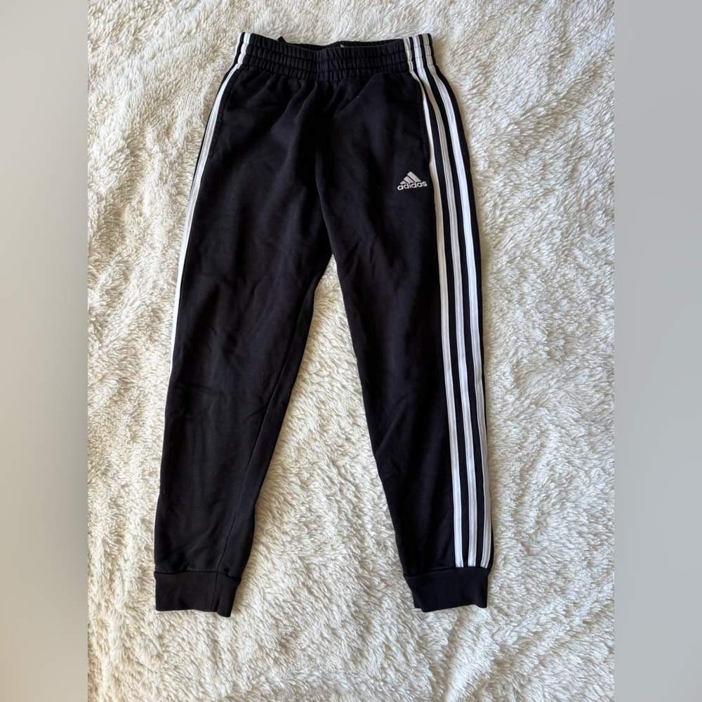 Adidas Kids Black Joggers with White Stripes